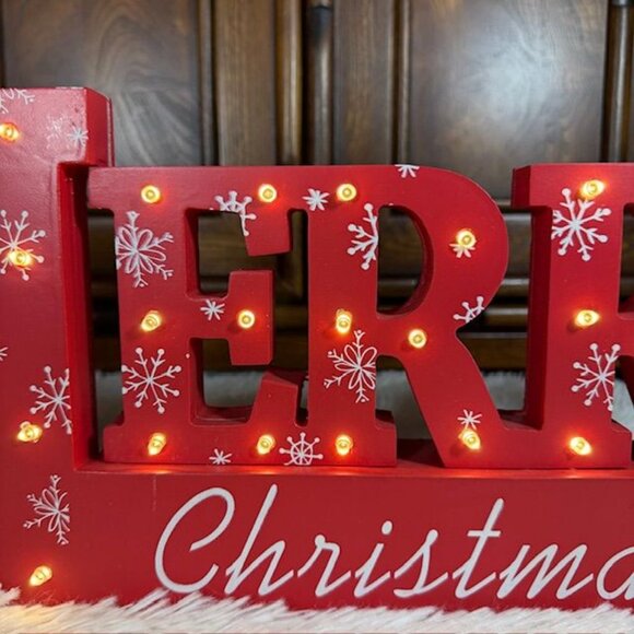 Gerson International MERRY CHRISTMAS Wood LED Light Tabletop Holiday Decor Sign - Picture 5 of 14